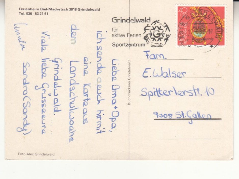 Cartoline postali: Grindelwald FH Biel Madretsch 1982 – Usato da Bürglen TG venduto da StampGraf 1
