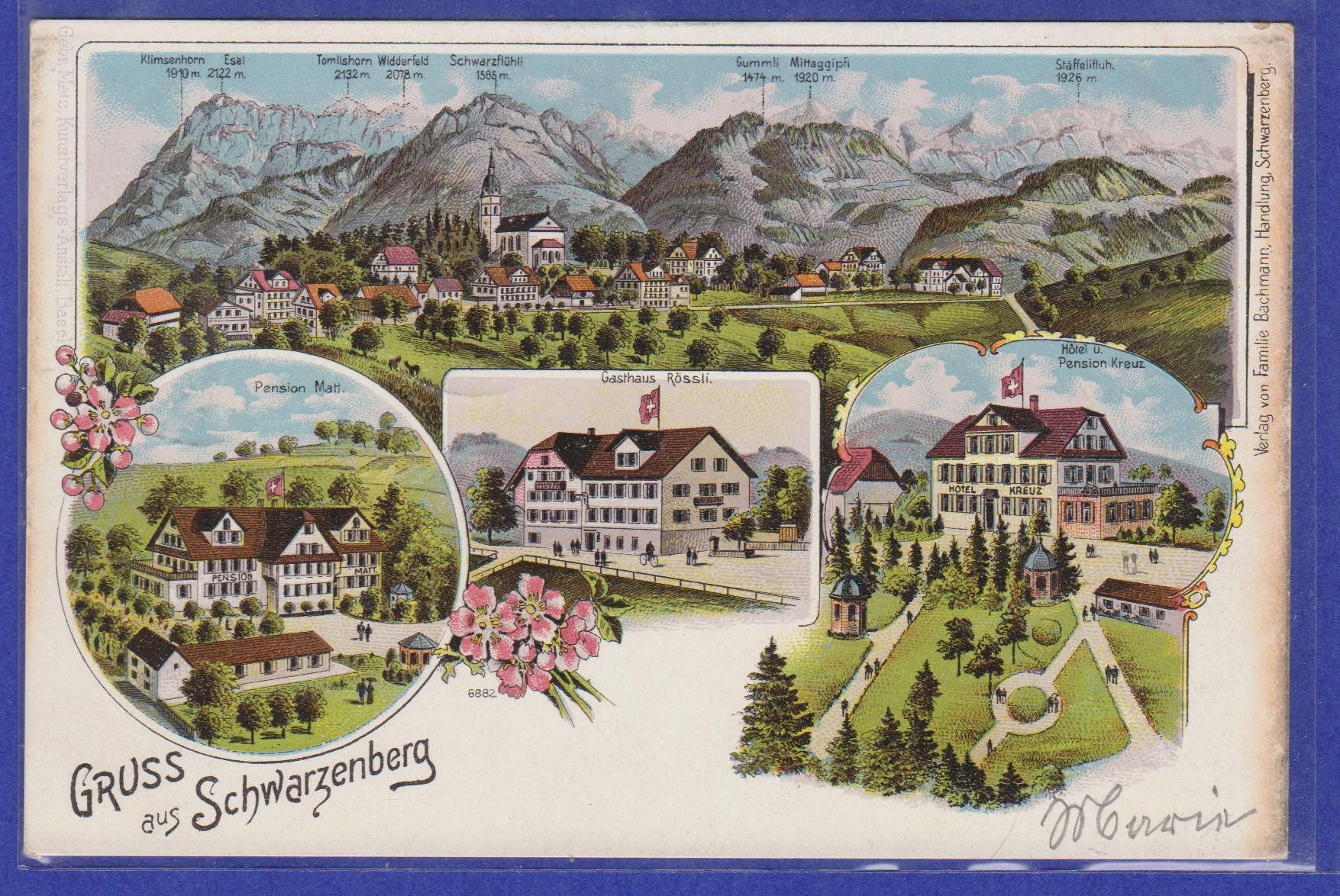 Cartoline postali: Schwarzenberg LU  :  Litho Ansichtskarte vom  14.7.1904 – Usato da Vitznau venduto da Ropaku