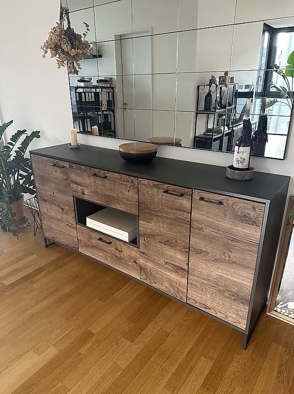Cassettiere: Modernes Sideboard Holzoptik & Dunkelgrau – Nuovo (secondo la descrizione) da Zürich venduto da van_v5cq