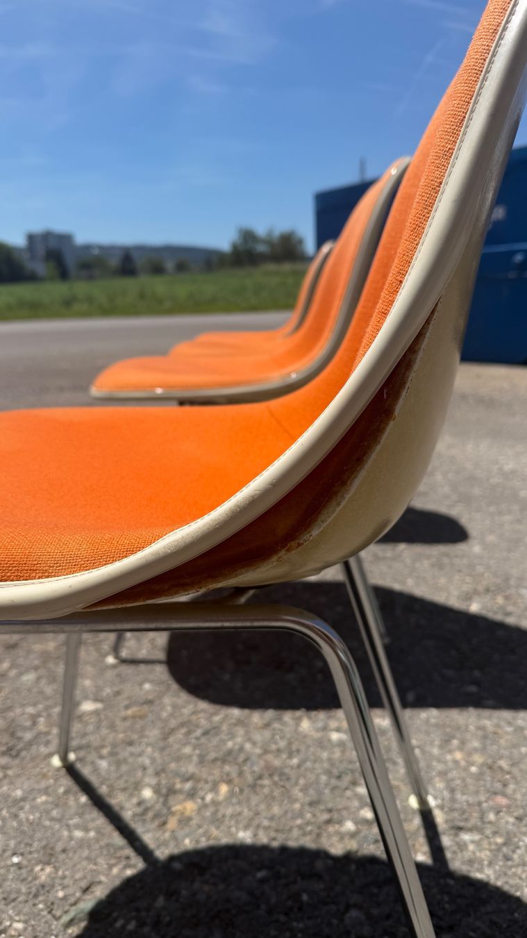 Eames Sedie: Eames Fiberglas Sidechairs Orange, gepolstert – Usato da Volketswil venduto da Kornhouse 5