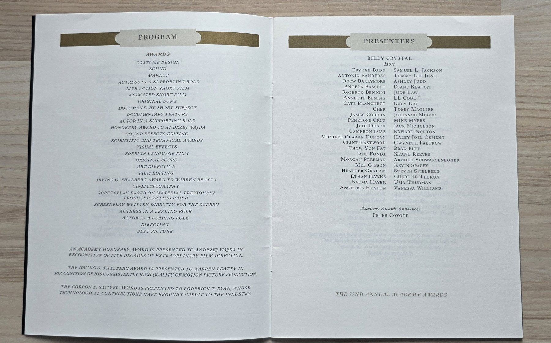 Libri: Oscar Academy Awards 2000 Programmheft -Top Zustand! – Nuovo (secondo la descrizione) da Oetwil am See venduto da fineli2 1