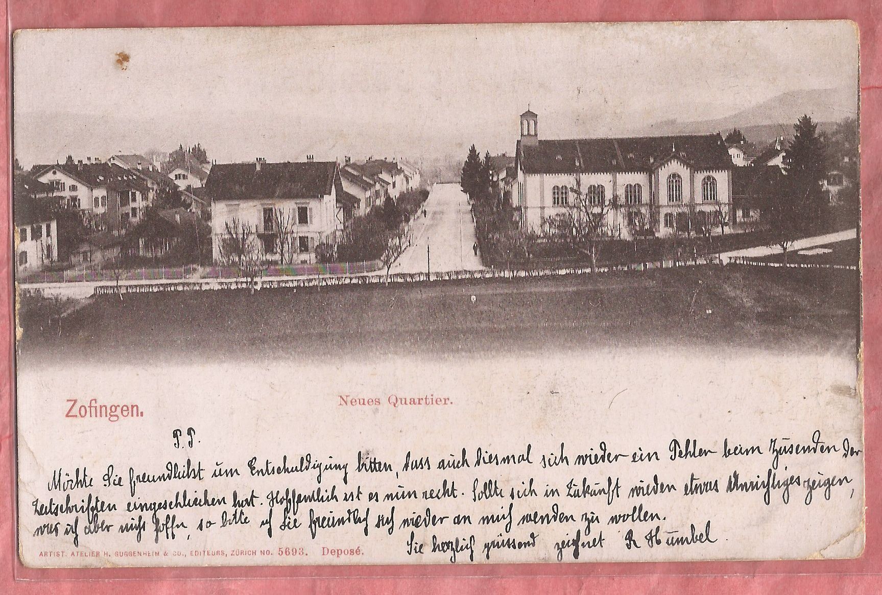 Cartoline postali: Zofingen - Neues Quartier - 1902 – Usato da Fislisbach venduto da Porano