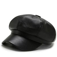 ✅ NEU Herbst/Winter Lederoktagonmütze Damen Britischer Stil