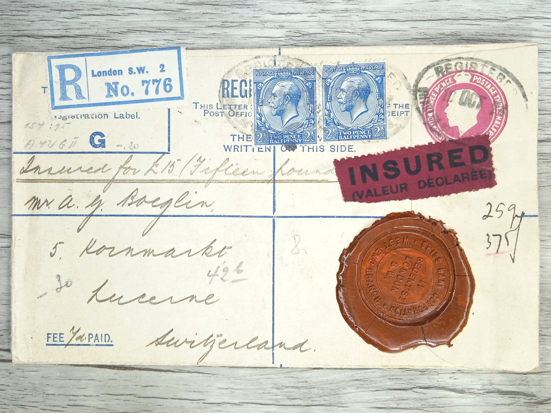 Tutti i francobolli: TR80 Enveloppe + Timbre England 1924 – Usato da Cousset venduto da Patrick_Collections