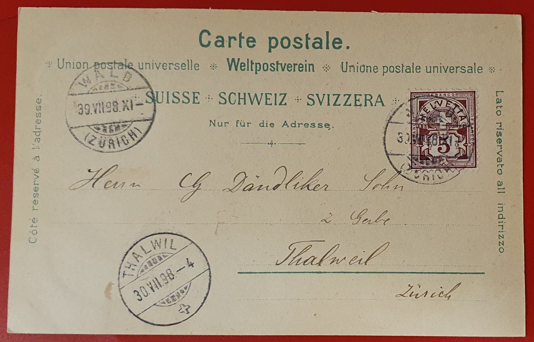 Cartoline postali: Gruss aus Wald 1898 – Usato da Kreuzlingen venduto da Rschweiz1 1