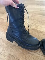 Schnürstiefel Damen schwarz Leder mit Reissverschluss
