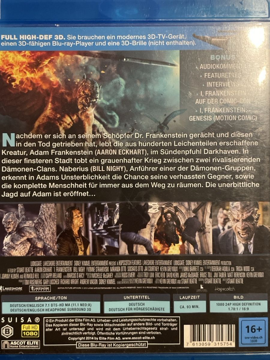 Tutti i DVDs: I, Frankenstein 3D (2014) – Nuovo (secondo la descrizione) da Waldenburg venduto da Gonzo8 1