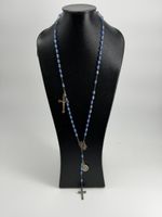 Ancien chapelet argent sterling – perles bleu facetté