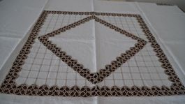 Tischdecke125x125cm Leinen Frivolite Spitze