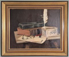 Tableau ancien nature morte signé Binet huile sur carton