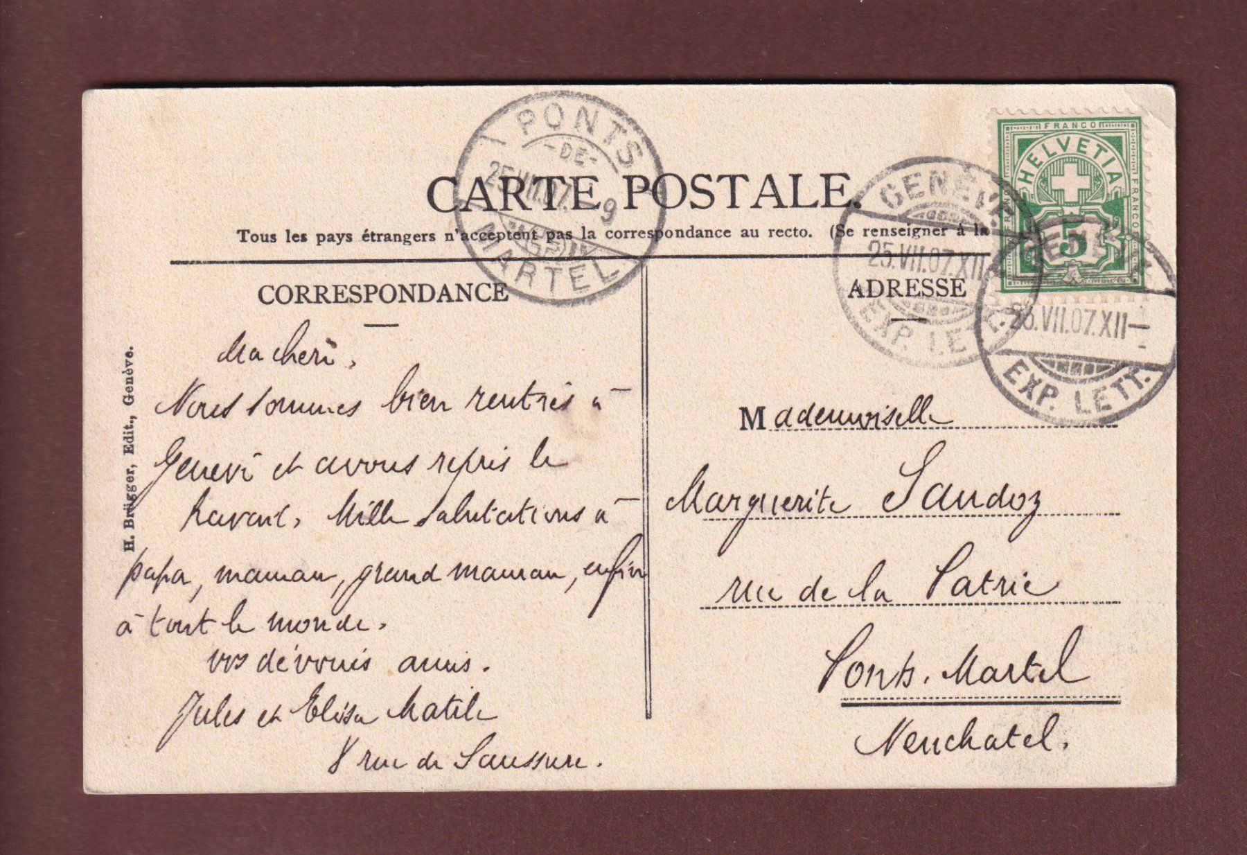 Cartoline postali: GENEVE - Monument Brunswick - 1907 – Usato da Pully venduto da nicecards 1