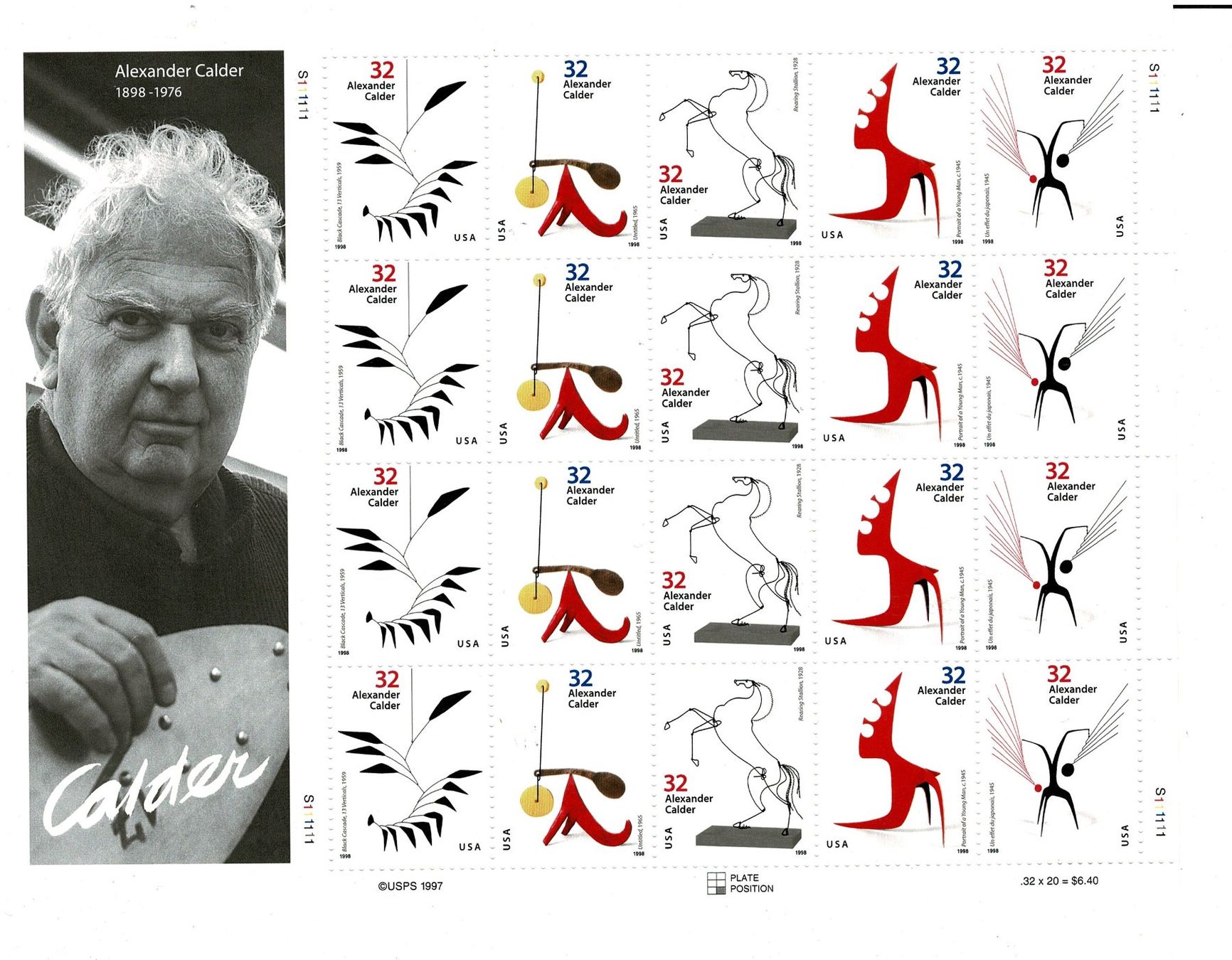 Tutti i francobolli: USA Alexander Calder Pferde 1 KB ** – Nuovo (secondo la descrizione) da Lausanne venduto da Whorvath