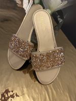 Elegante Sommer-Pantoletten mit Glitzer, Gold (NEU)