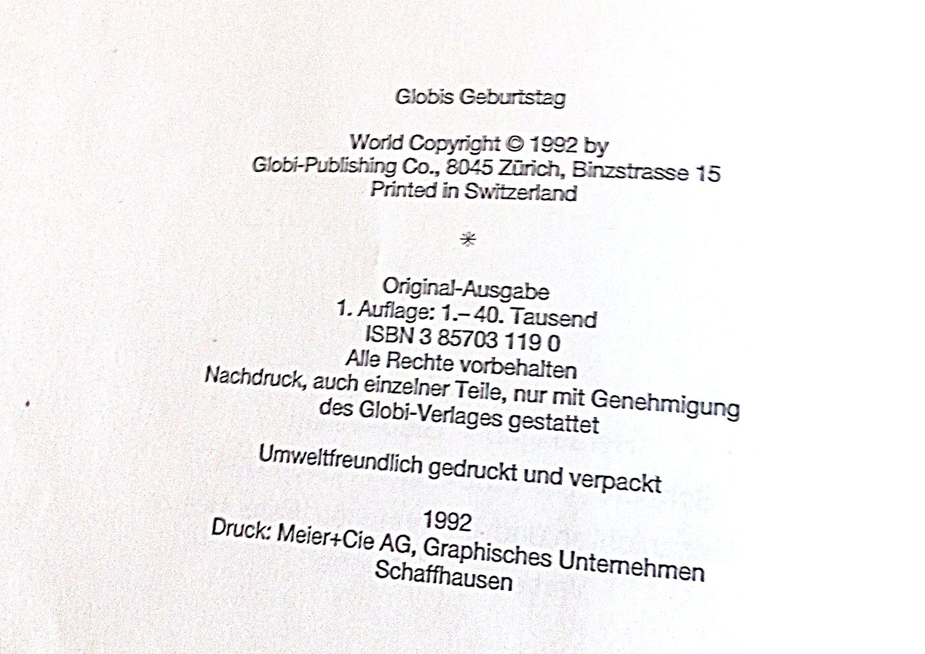 Comics: Globis Geburtstag 1. Ausgabe von 1992 – Gebraucht aus Baar von 2cvbaar 1