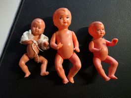 3 kleine Vintage Kunststoff Puppen 11 cm