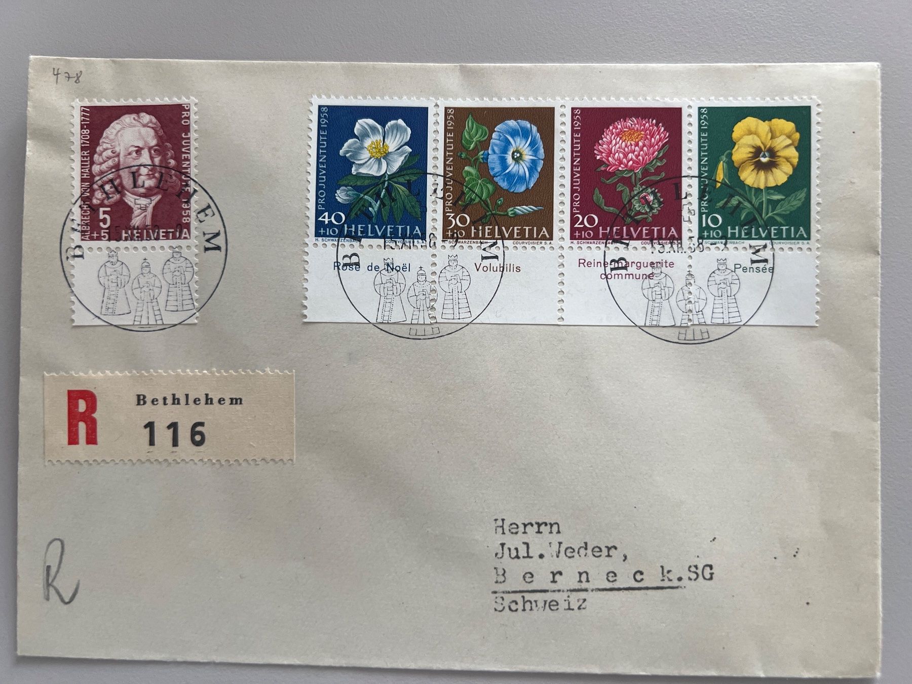 Tutti i francobolli: Pro Juventute 1958 4 Briefe mit allen Tabs – Usato da Buchrain venduto da wmm 3