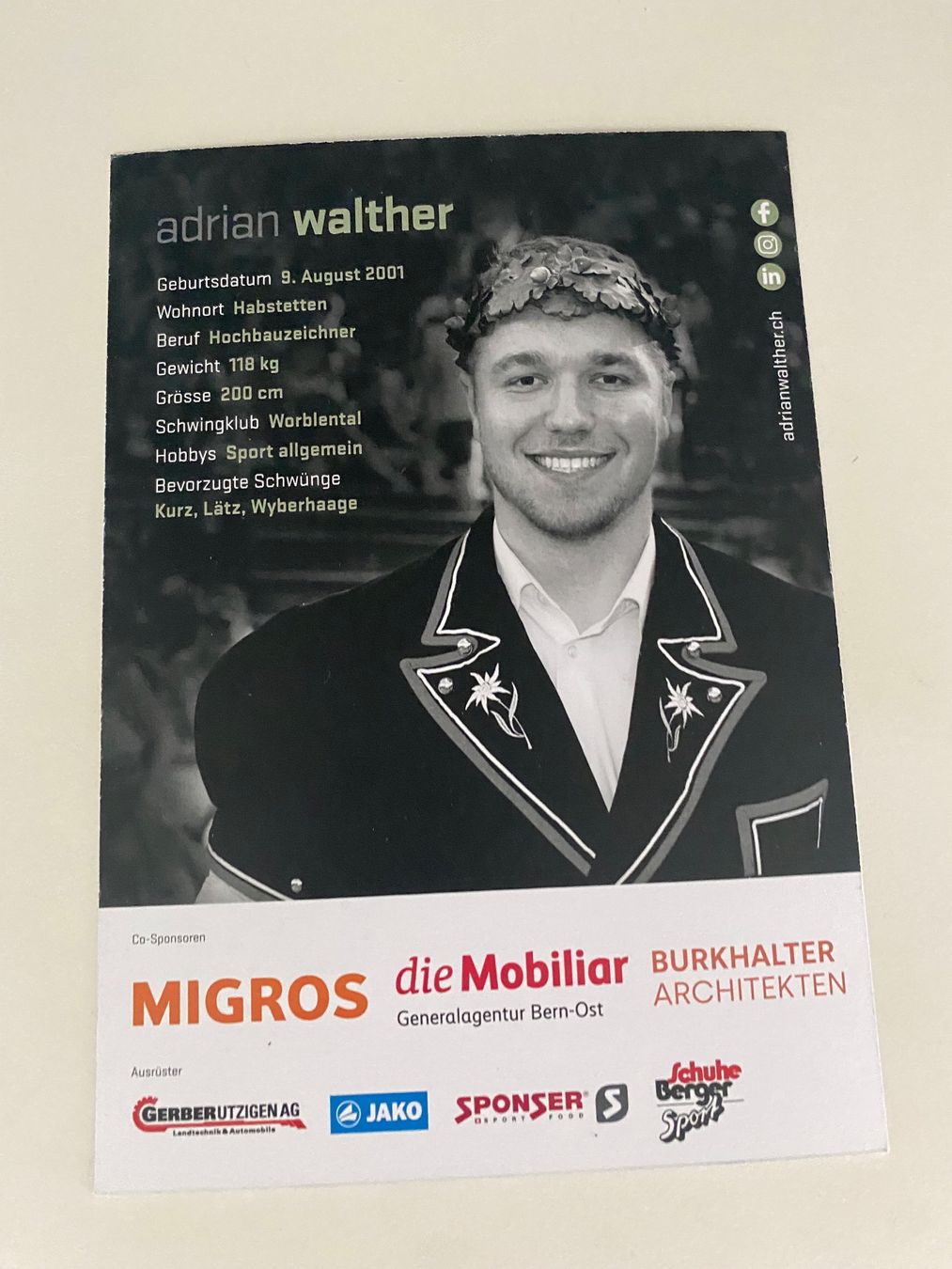 Autografi: Adrian Walther Autogrammkarte - Schwingen – Usato da Hergiswil LU venduto da FcMalkov 1
