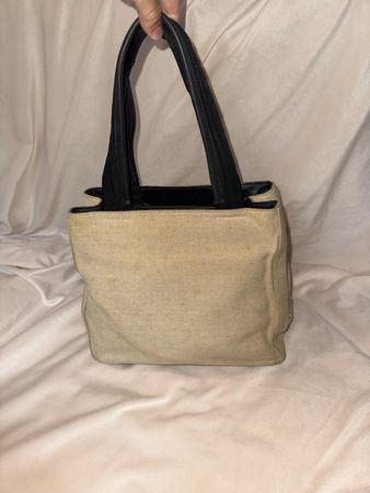Sac à main Prada Tote Bag Cavas beige anses noir 