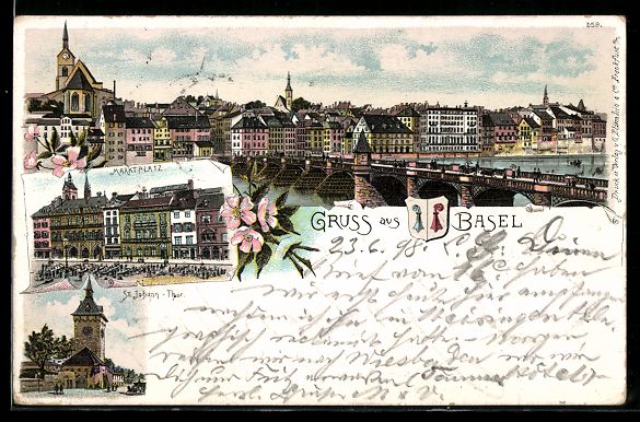 Ansichtskarten: Litho Basel, St. Johann-Tor, Marktplatz, – Gebraucht aus Berlin von bartko-reher