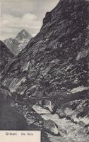 Grimsel, die Aare, Brücke, Lichtbild gelaufen 1916