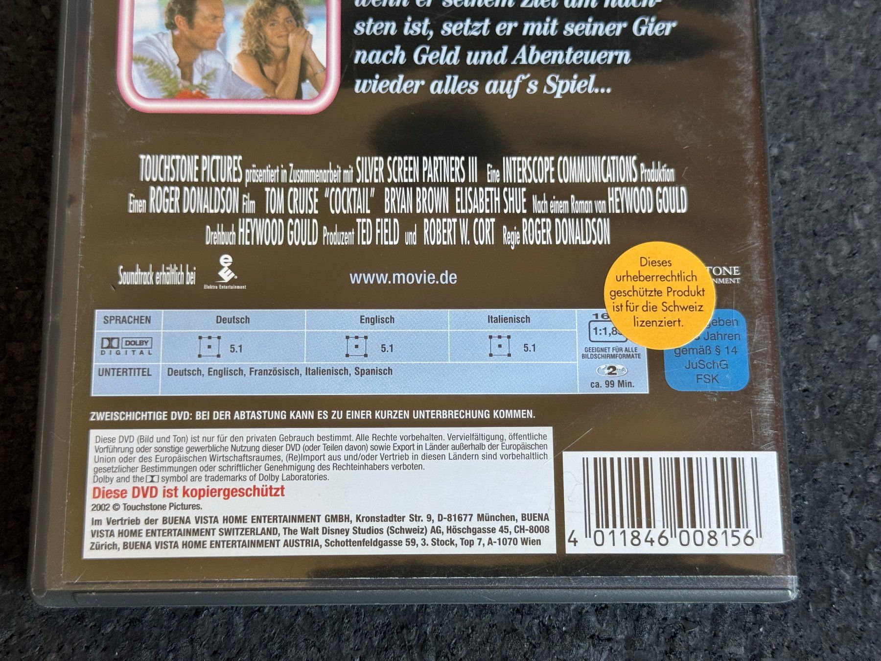 Tutti i DVDs: Cocktail DVD DE/EN/IT Tom Cruise – Usato da Fribourg venduto da tschjoly 3