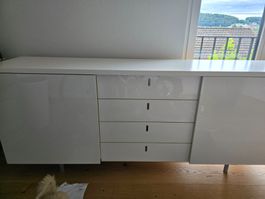 Sideboard weiss Lack Hochglanz mit 4 Schubladen und Türen