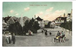 Gais (AR) Dorfplatz - Gasthaus Krone - Oldtimer Auto - 1907