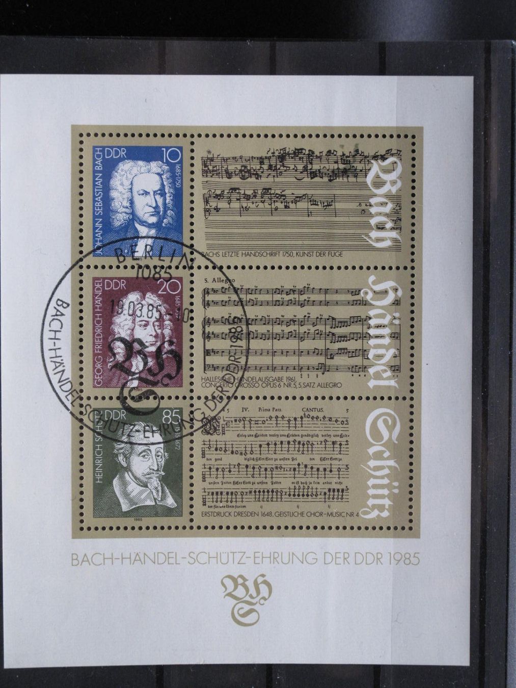Tutti i francobolli: DDR 1985 Bach/Händel/Schütz Block 81 gest. – Usato da Wil SG venduto da fva01