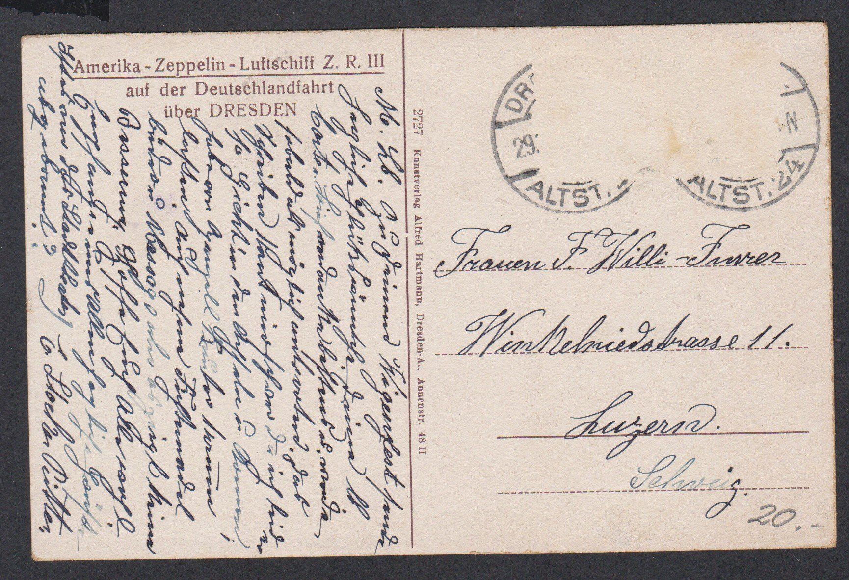 Cartoline postali: Zeppelin über  Dresden   -   alte Ansichtskarte gest. – Usato da Vitznau venduto da Ropaku 1