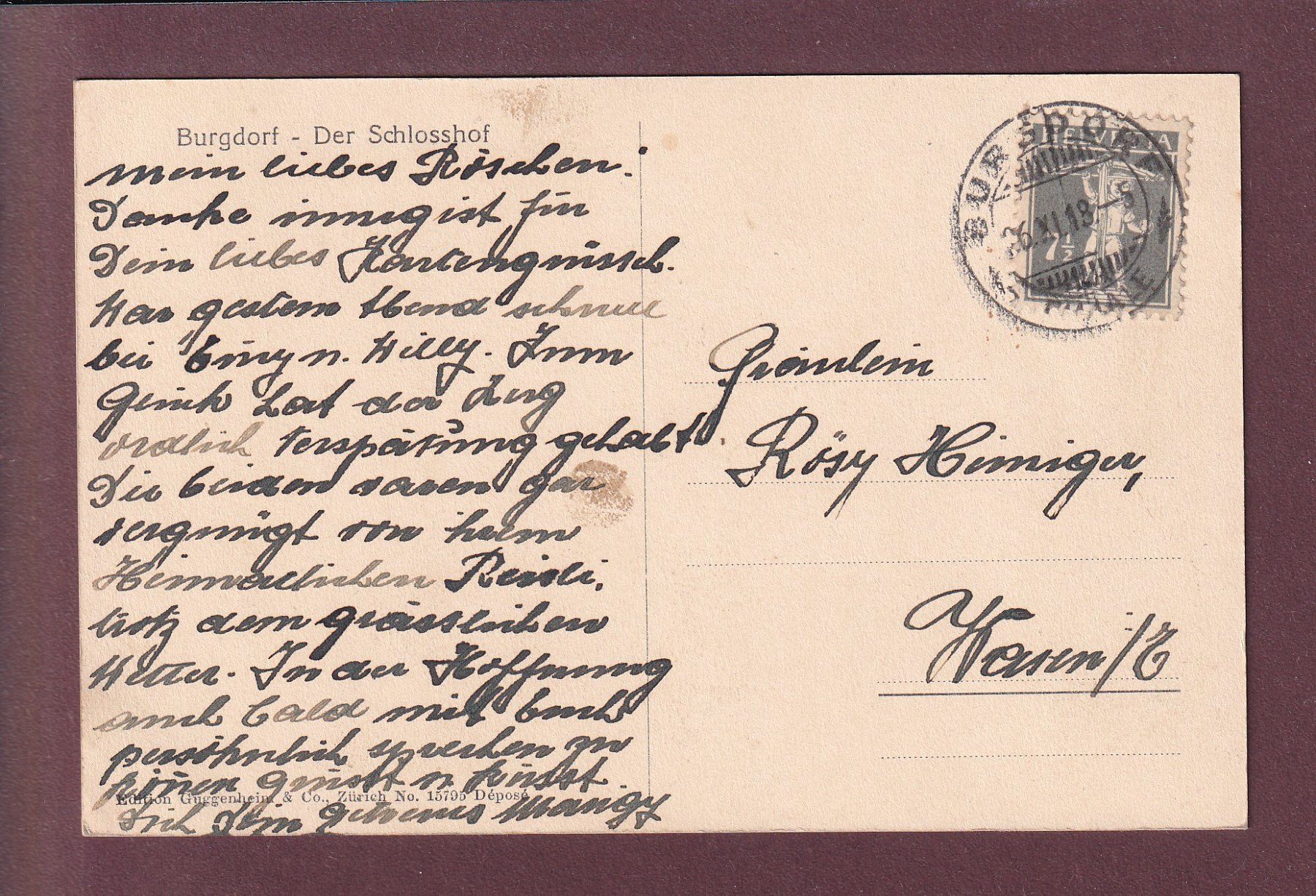 Cartoline postali: BURGDORF - Schlosshof - 1918 – Usato da Pully venduto da nicecards 1