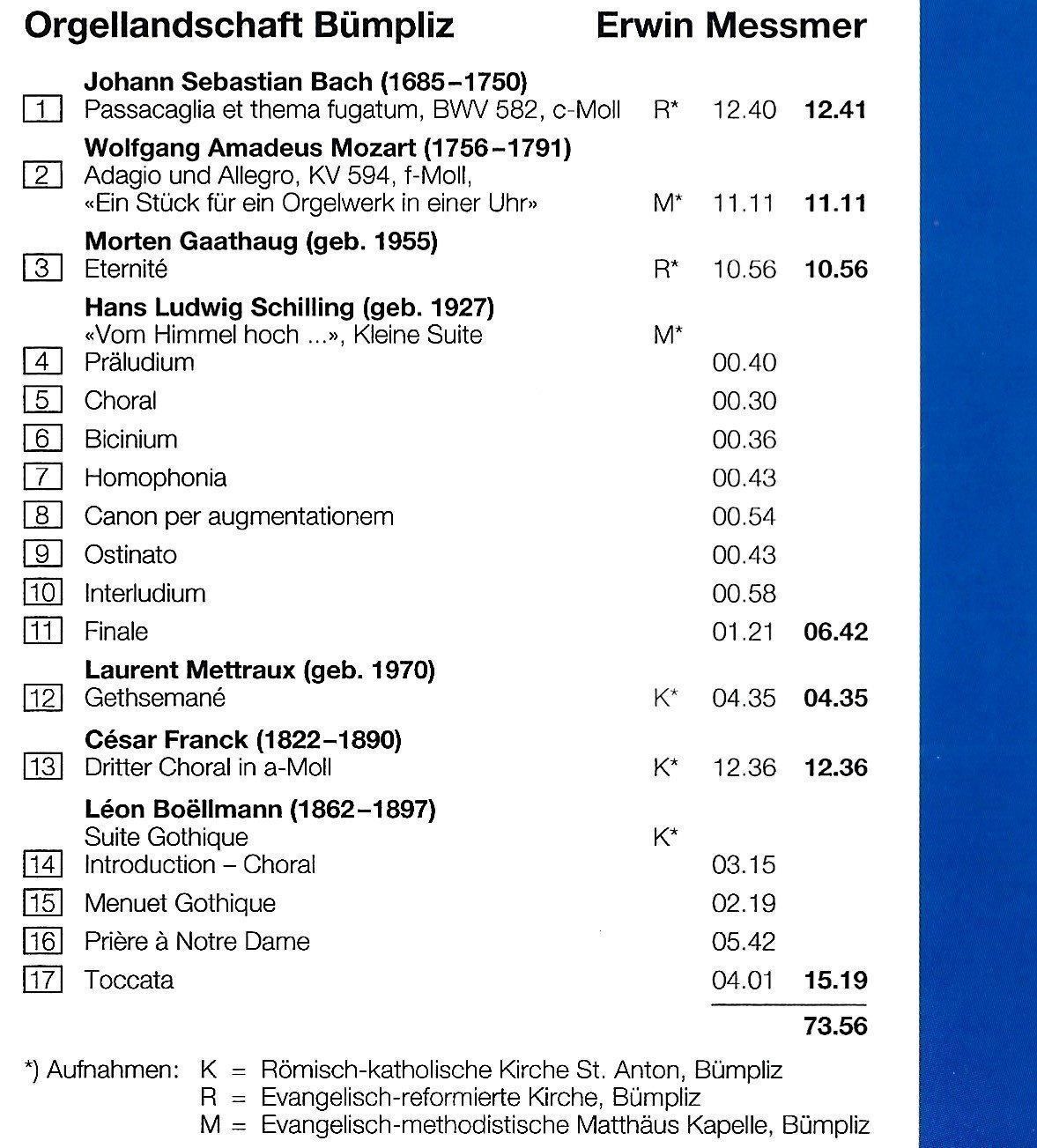 CD: Erwin Messmer Orgellandschaft Bümpliz Kirche St. Antonius CD – Usato da Kandergrund venduto da Sososo 2