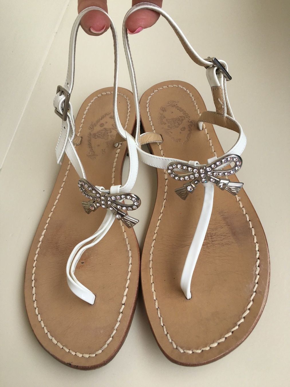 Scarpe da donna: Originale wunderschöne Capri Sandalen weiss – Usato da Bern venduto da Smile-2707