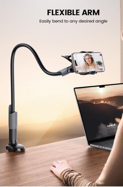 Support Téléphone Col De Cygne – Flexible, Réglable, Pince De Fixation – Pour Lit, Table, Bureau