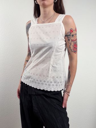 Vintage Italian White Broderie Anglaise Tank Top