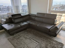 Ecksofa dunkelbraun (Kombination Echtleder/Lederlook)
