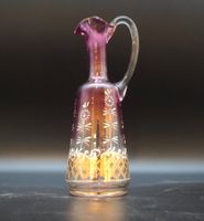 Antiker Glaskrug Vase 19 cm Blumenmuster handbemalt (S0127