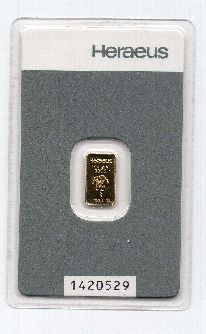 Edelmetalle: (30) 1 g Goldbarren Heraeus – Gebraucht aus Rüthi (Rheintal) von erdnuessli1