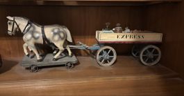 Holzspielzeug Pferdegespann Express Wagen antik Zustand