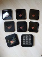 Vintage Retro 70er Jahre 6 Untersetzer Set Japan schwarz Blu