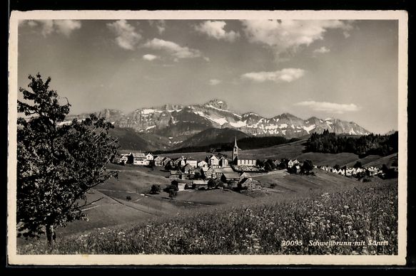 Cartoline postali: AK Schwellbrunn, Mit Säntis, 1950 – Usato da Berlin venduto da bartko-reher
