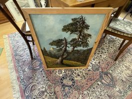 Ölgemälde Berglandschaft mit Baum gerahmt guter Zustand