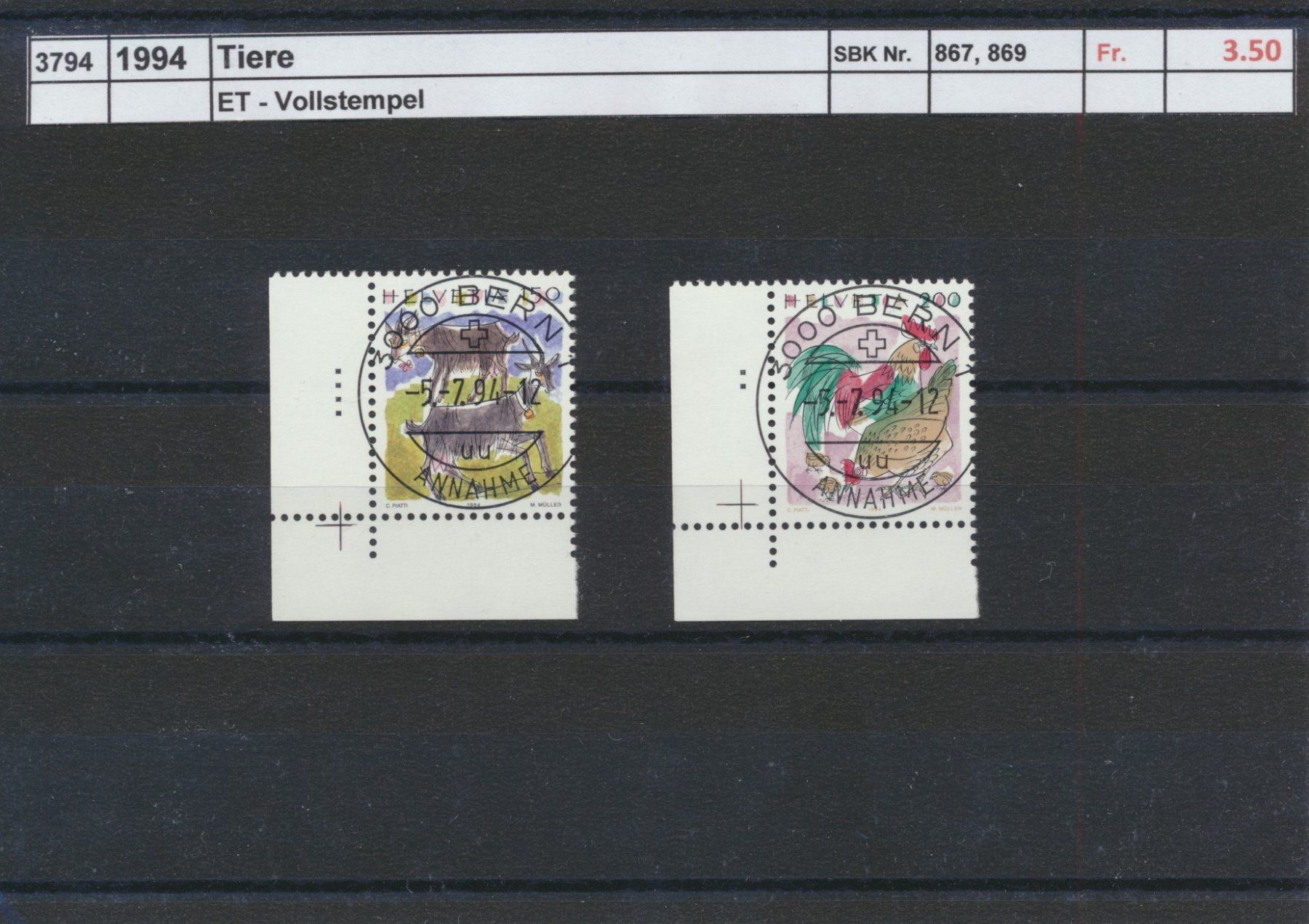 Alle Briefmarken: 1994 "Tiere", ET - Vollstempel – Gebraucht aus Winterthur von Zupogeru