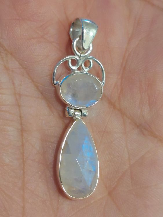 Unique Gems Silberkette Mit Regenbogen Mondstein - 925 Sterlingsilber Anhänger Art Déco