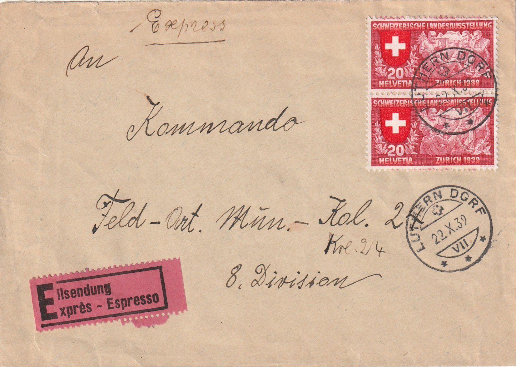 Alle Briefmarken: Abarten Landi 1939 auf Eil-Brief – Gebraucht aus Rorschacherberg von fratovi2