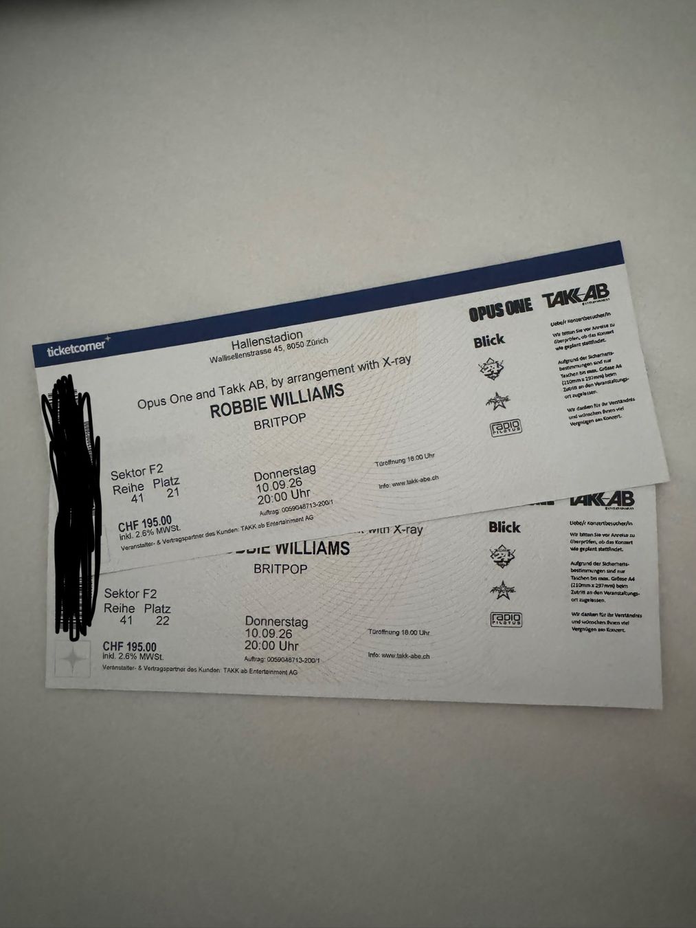 Biglietti: Robbie William Sitzplatz Tickets – Usato da Bergdietikon venduto da annadomenica