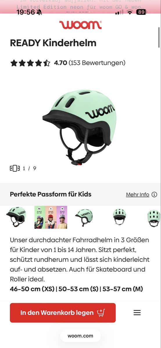 Woom Caschi: NEU Woom READY Kinderhelm Grösse M, 53-57 cm – Nuovo e nell'imballaggio originale da Riedikon venduto da fox222