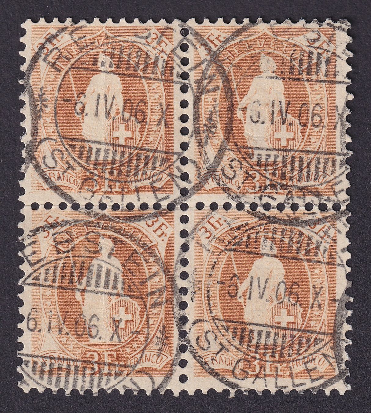 Tutti i francobolli: 72D Viererblock mit Stempel REBSTEIN SG, Kat: 350.- – Usato da Ebikon venduto da SilvioFreund