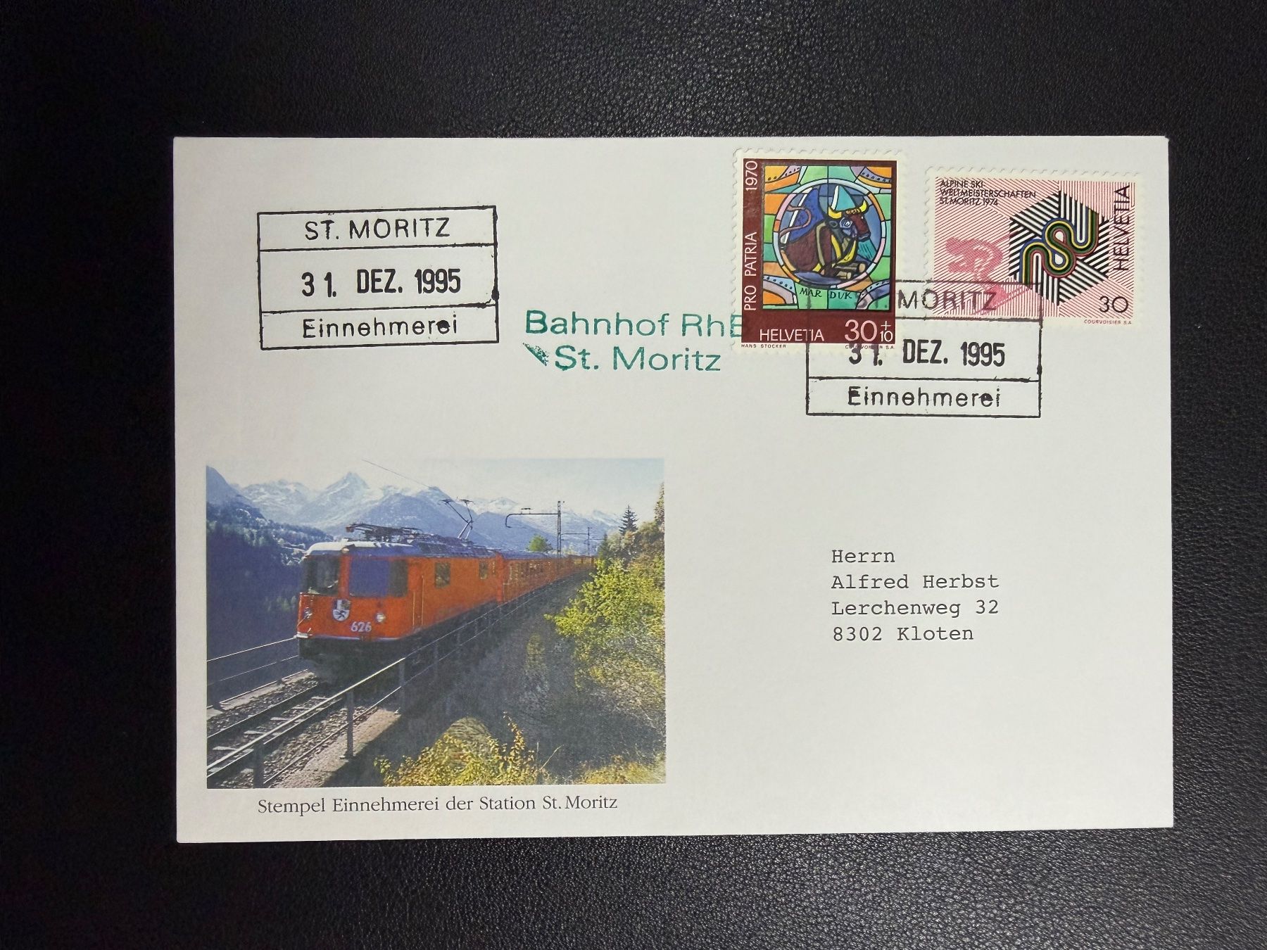 Tutti i francobolli: Bahnpostbeleg Rhätische Bahn Bahnhof St. Moritz 1995 – Usato da oberrüti venduto da jeanmei