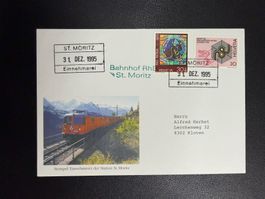 Bahnpostbeleg Rhätische Bahn Bahnhof St. Moritz 1995