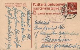 Alte Postkarte aus der Schweiz nach Deutschland, 1916